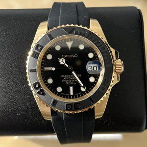 custom build seiko NH35 automatic movement - yellow "yacht-master" style mod